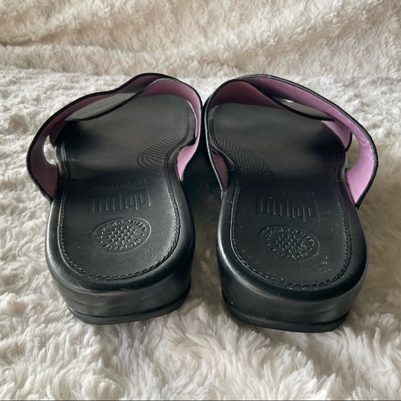 Fitflop Black Leather Crisscross Strap Wedge Slide Sandals Size 8 - Picture 9 of 15
